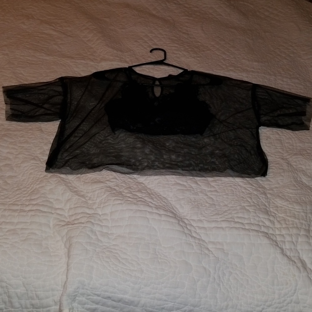 Forever 21 black mesh crop shirt